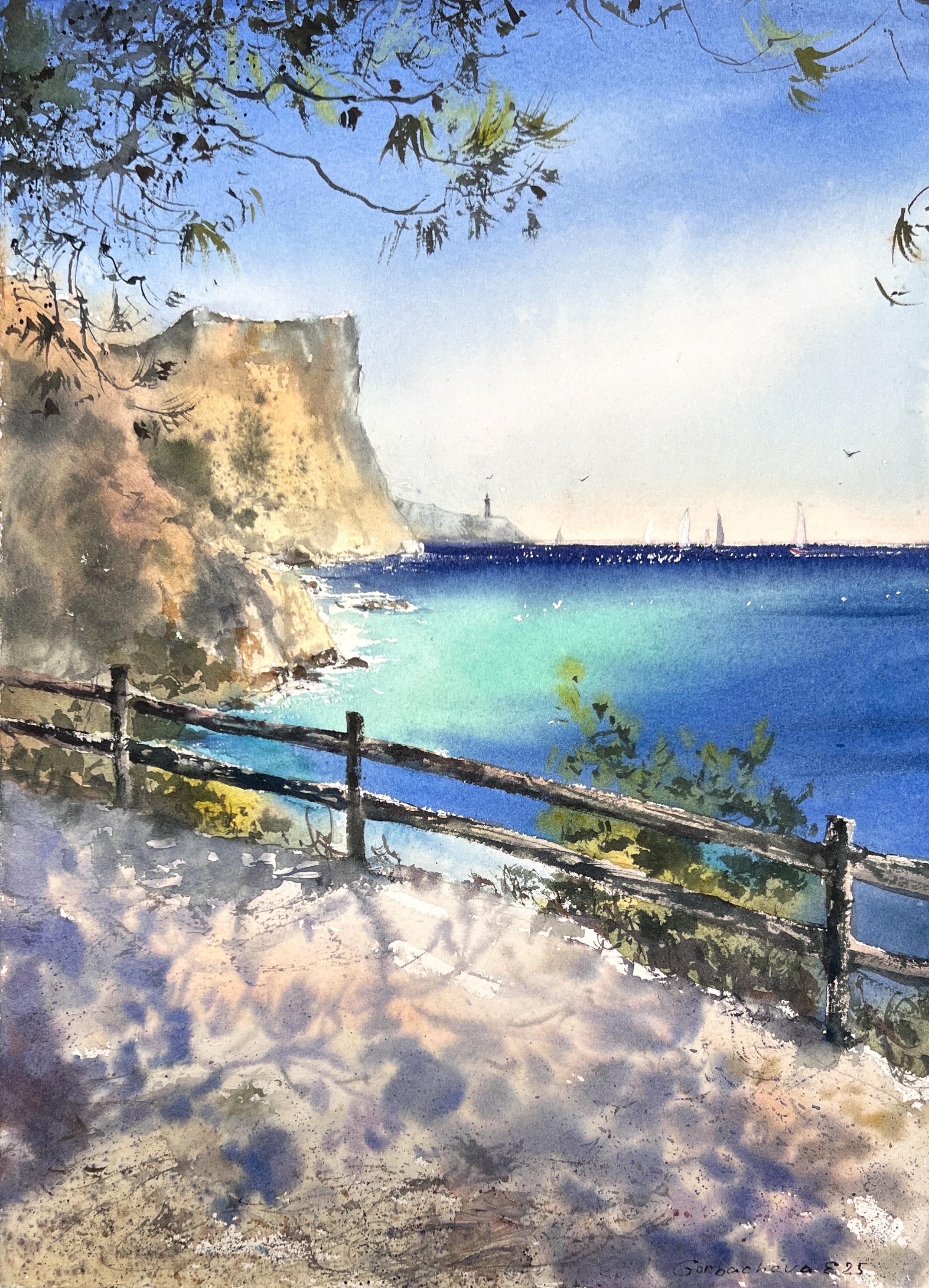 オリジナルの海景水彩画：海岸の壁飾り、ビーチの装飾 - Etsy 日本
