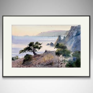 Original Watercolor Painting – Coastal Landscape Wall Art, Nature-Inspired Gift, Handmade Seascape