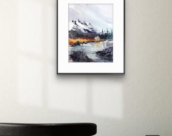 オリジナル水彩画：秋の川の風景画（12×16インチ） - Etsy 日本