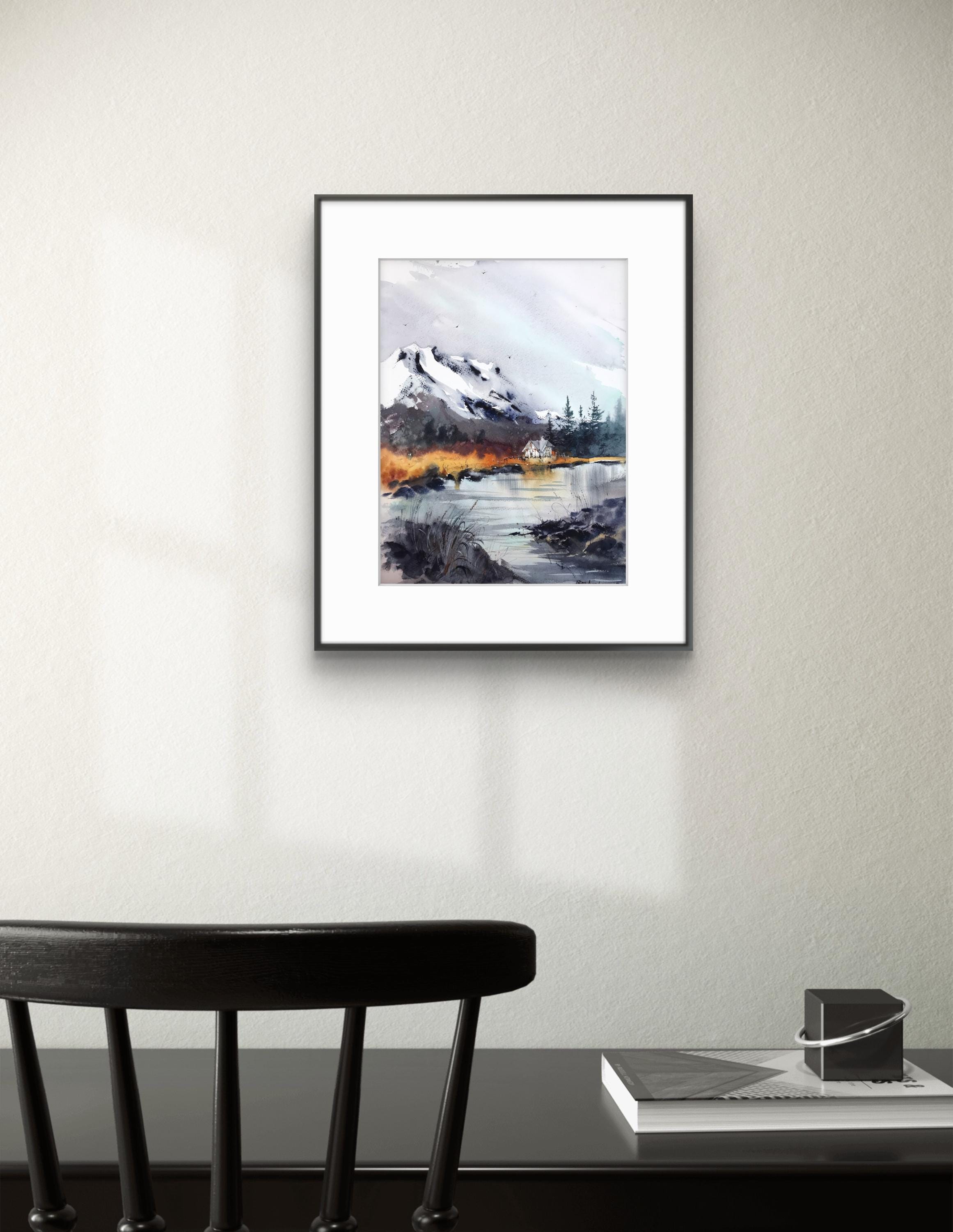 オリジナル水彩画：秋の川の風景画（12×16インチ） - Etsy 日本