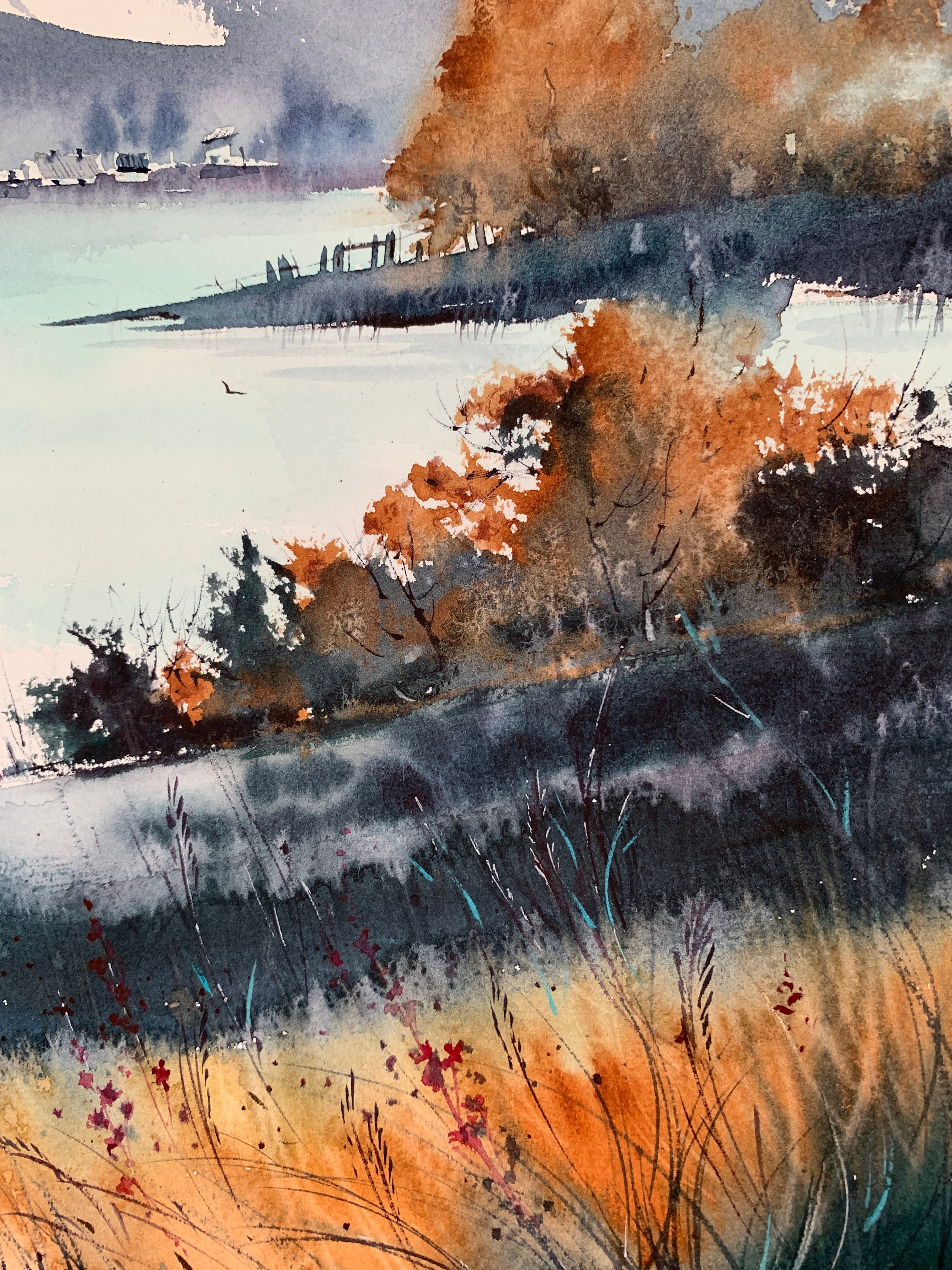オリジナル水彩画：秋の森の風景、16x12インチの表現主義アート - Etsy