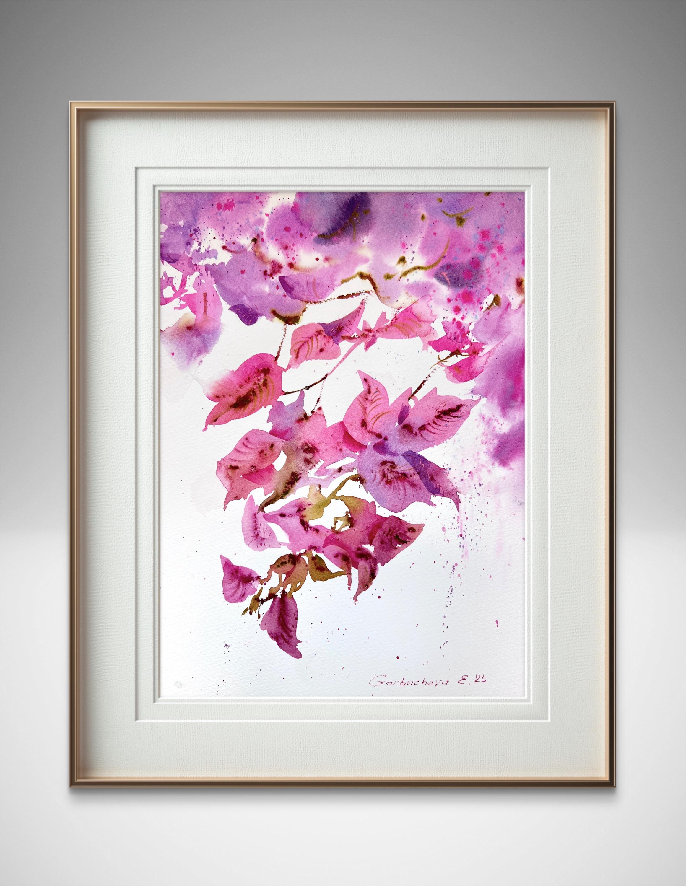 オリジナルブーゲンビリア水彩画：抽象的な花の芸術（9 x 12インチ