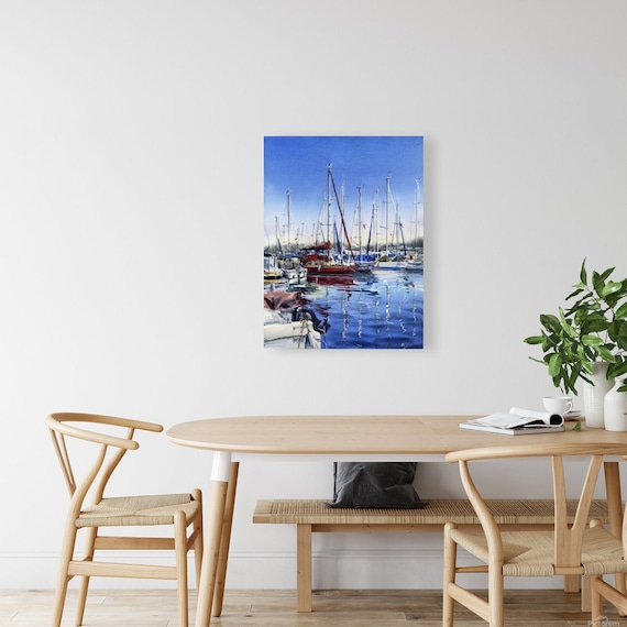 Nautical Art Print Yacht & Sea Wall Decor Watercolor Etsy