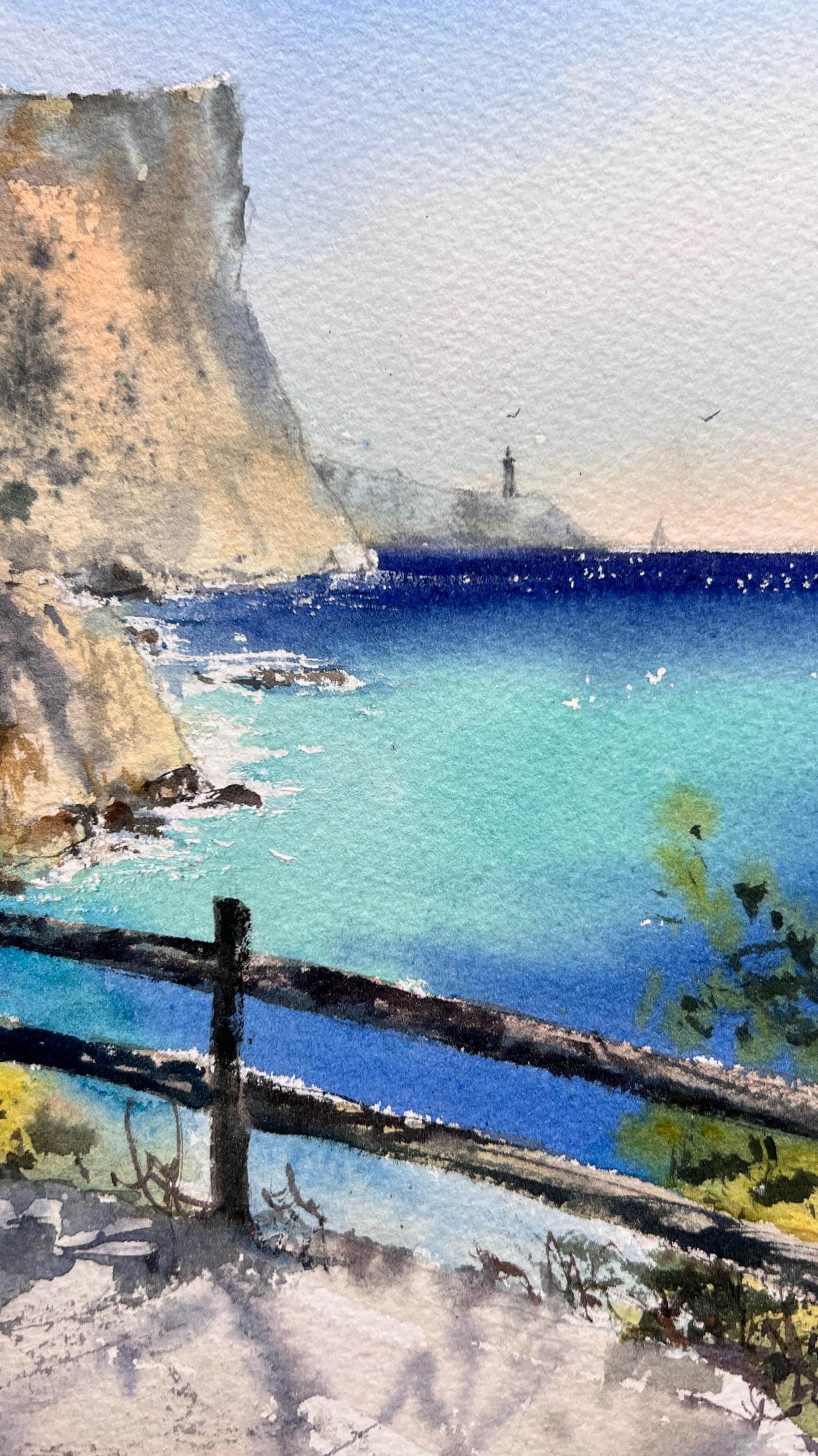 オリジナルの海景水彩画：海岸の壁飾り、ビーチの装飾 - Etsy 日本