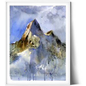 Watercolor Mountain Print: Ushba Peak Landscape Art
