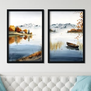 Fall Mountain Prints Set of 2, Abstract Landscape Prints, Mountain Art Duo