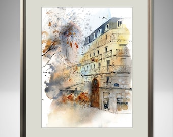 Paris Watercolor Art Print: Parisian Streets in Fall