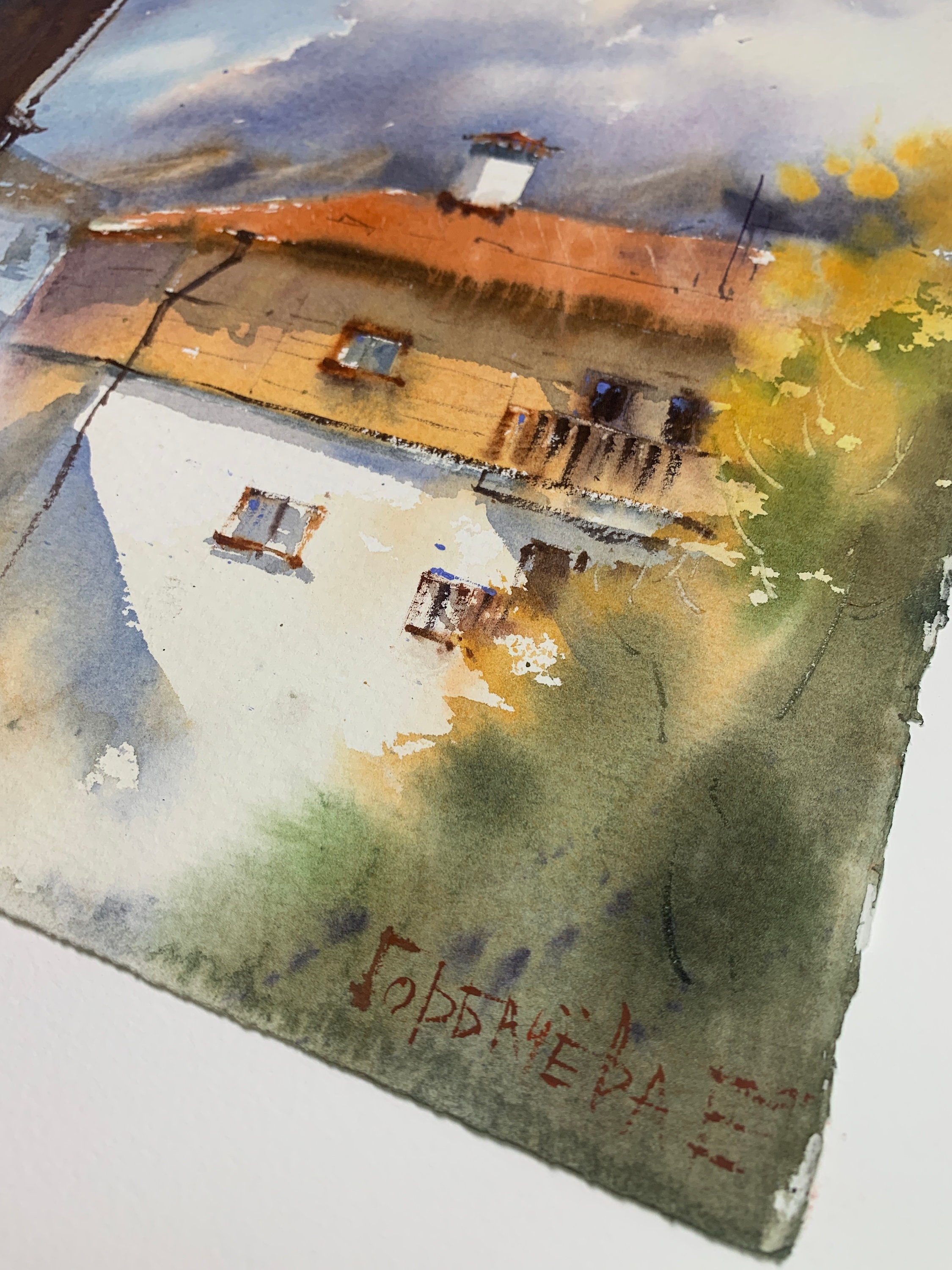 オリジナル水彩画：山小屋風景画（12×16インチ） - Etsy 日本
