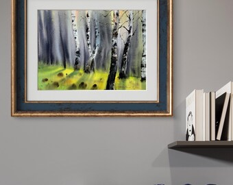 【真作】絵画　梶原貫五　油彩8号　初夏の白樺林　静寂の森景　Z189 鮮やかな白樺の風景画 - 夏の森の水彩画、自然の壁アート - Etsy 日本