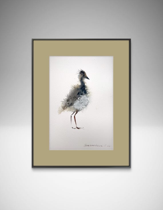 タゲリのひなの水彩画：オリジナルの鳥のアート（5.5 x 8インチ
