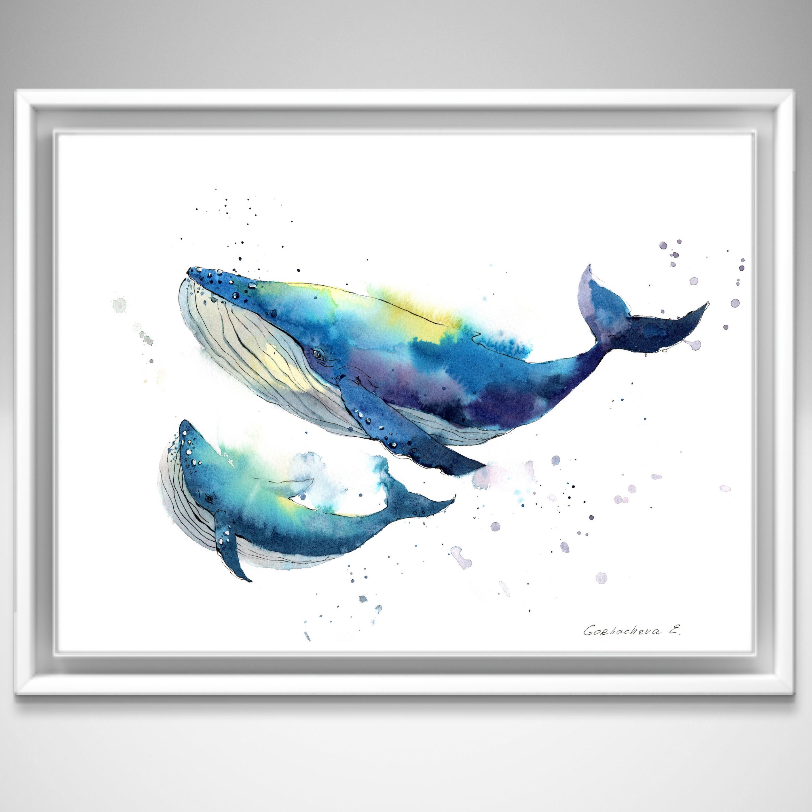 Ocean Nursery Wall Art - Mom and Baby Humpback Whale Print in ...