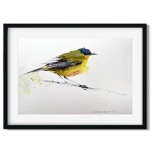 Wagtail Watercolor Painting, Small Original Artwork, Bird Wall Art Decor, Nursery Wall Decor, Unique Gift