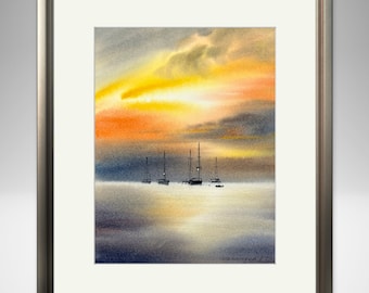 絵画　帆船　海　夕陽 Amazon.co.jp: フルトン『夕暮れの海(帆船F20)』油彩画 風景画 海洋画