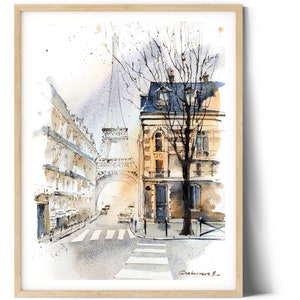 Eiffel Tower Watercolor Art Print: Parisian Architecture Travel Decor