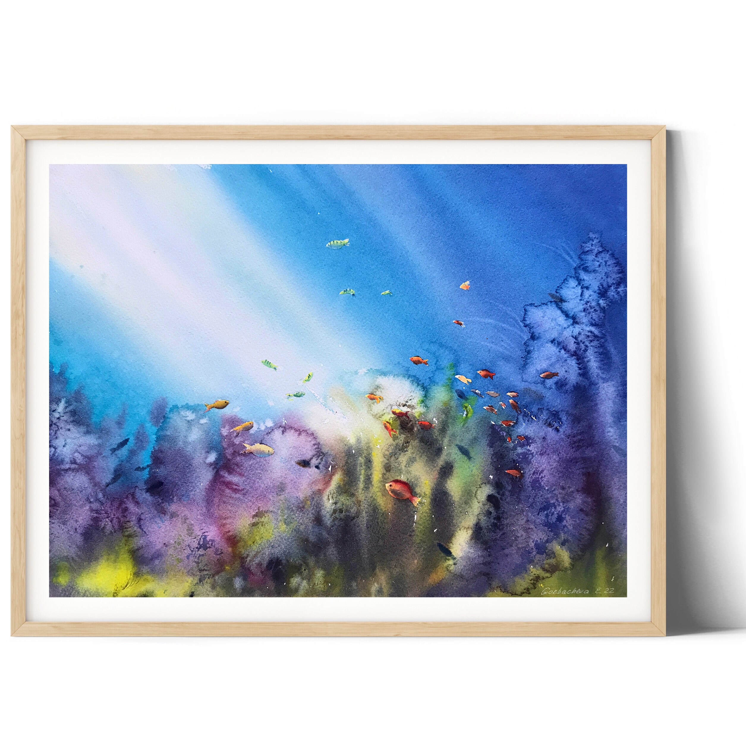 Aquarel onderwater schilderij origineel, onderzeese kunstwerken,  oceaankoralen kunst, zeevis muur decor, cadeau voor duiker - Etsy België, image size:2510x2510