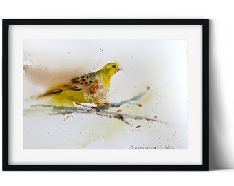 Yellow Bird Art, Original Watercolor Painting of a Tropical Bird, Perfect Art for Home Decor, Unique Home Decor Gift