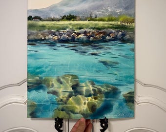 写実的な海景水彩画「海岸にて #4」 - Etsy 日本
