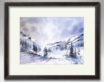 Peak Beauty: Original Nature Art for Living Room, Watercolor Painting