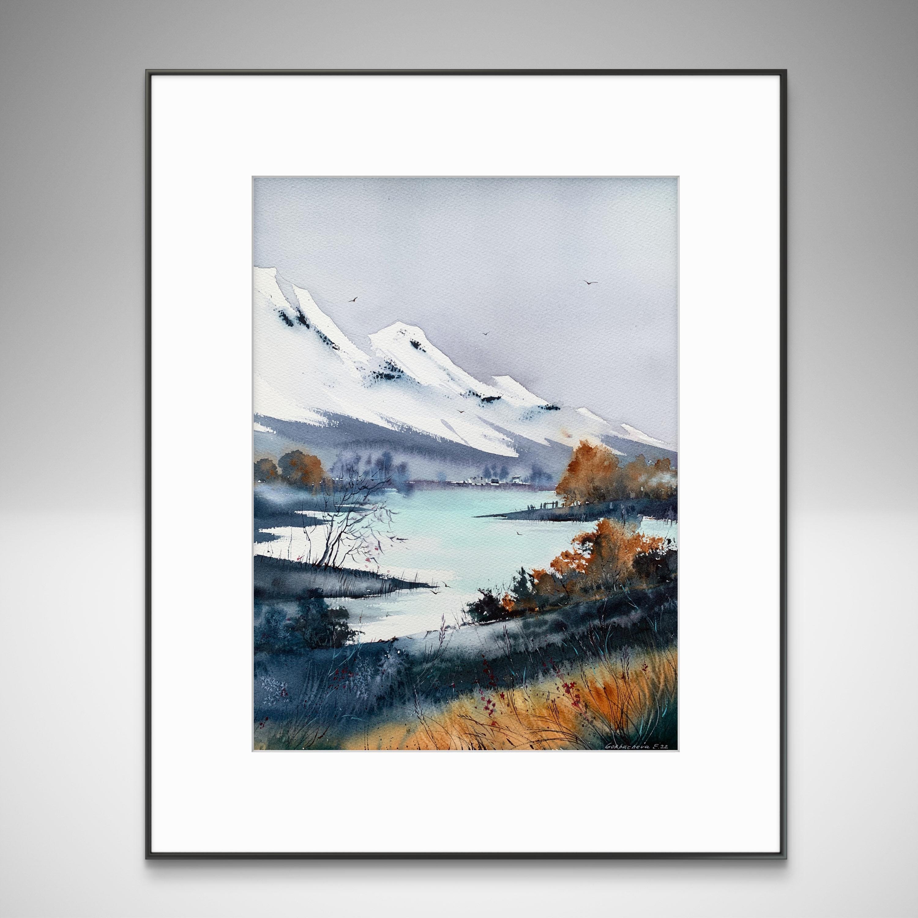 オリジナル水彩画：秋の森の風景、16x12インチの表現主義アート - Etsy