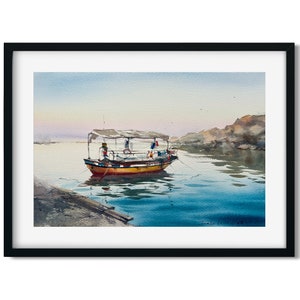 Fishing Boat Watercolor Painting: Nautical Coastal Art (8x12)
