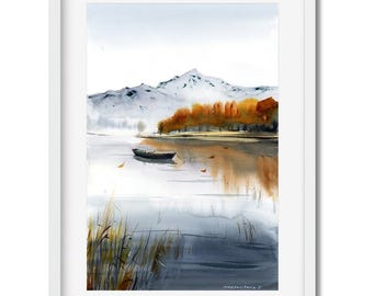 オリジナル水彩画：秋の山岳風景画（11 x 16インチ） - Etsy 日本