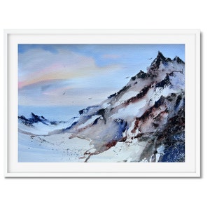 Mountain Landscape in Winter, Original Watercolor Painting