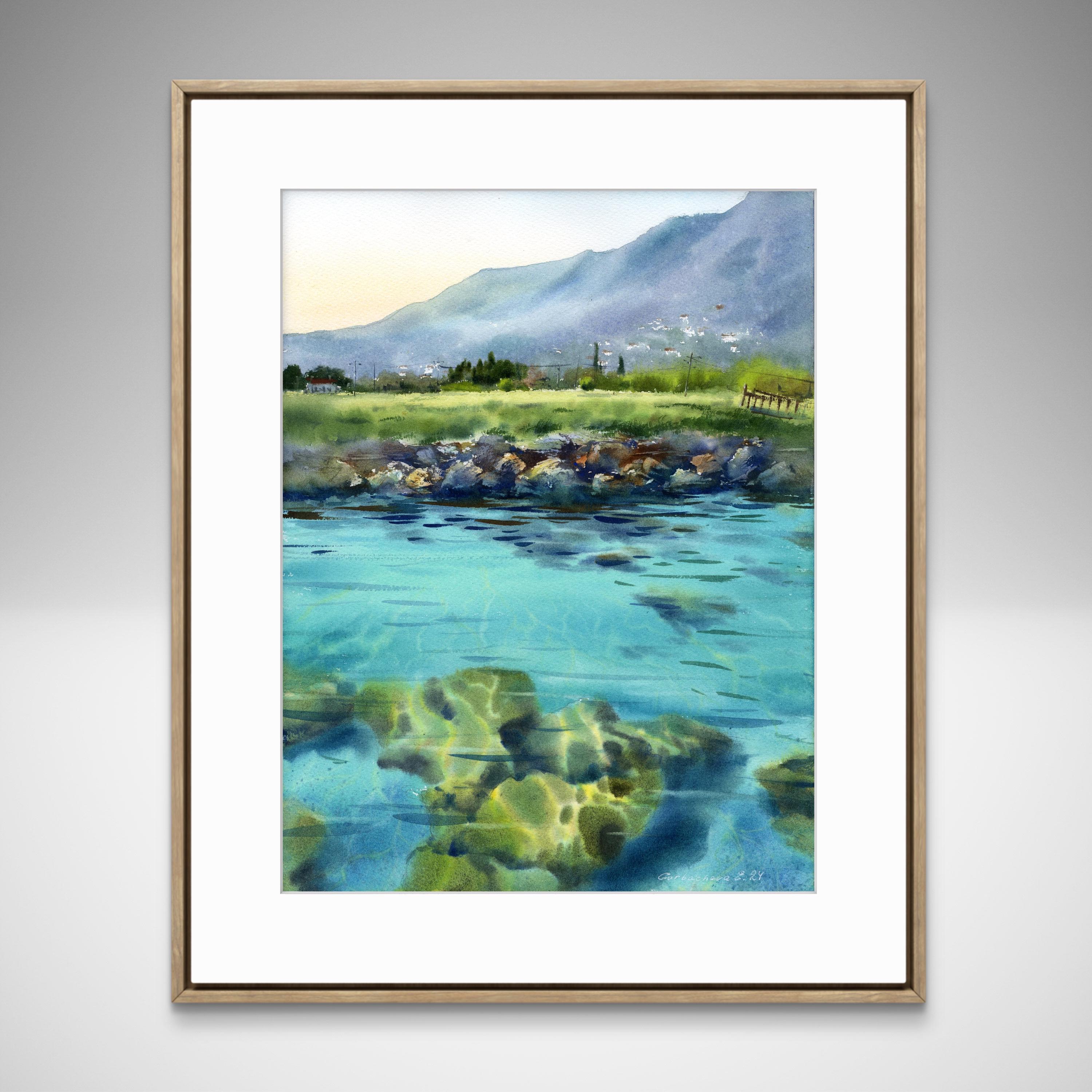 写実的な海景水彩画「海岸にて #4」 - Etsy 日本