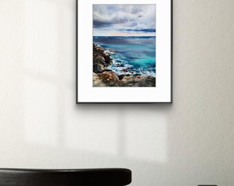 海の波の絵画、オリジナル水彩画、海岸沿いの家の壁の装飾 - Etsy 日本