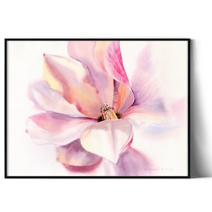 Magnolia Watercolor Print: Pink Floral Botanical Wall Art