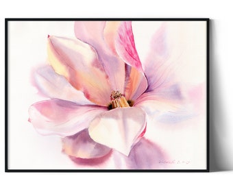 Magnolia Watercolor Print: Pink Floral Botanical Wall Art