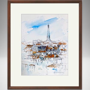 Dipinto originale della Torre Eiffel - Skyline di Parigi Acquerello