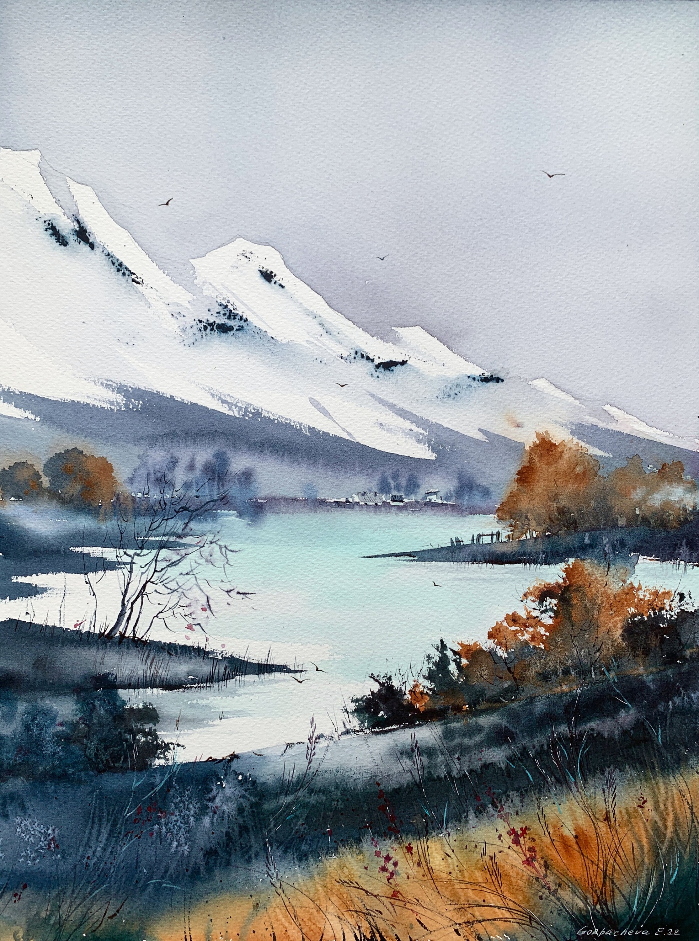 オリジナル水彩画：秋の森の風景、16x12インチの表現主義アート - Etsy