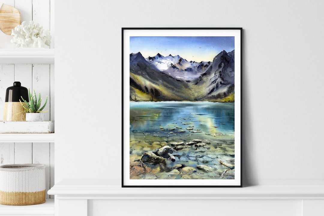 Mountain Lake Wall Art Nature Art Decor Clear Blue Water Etsy