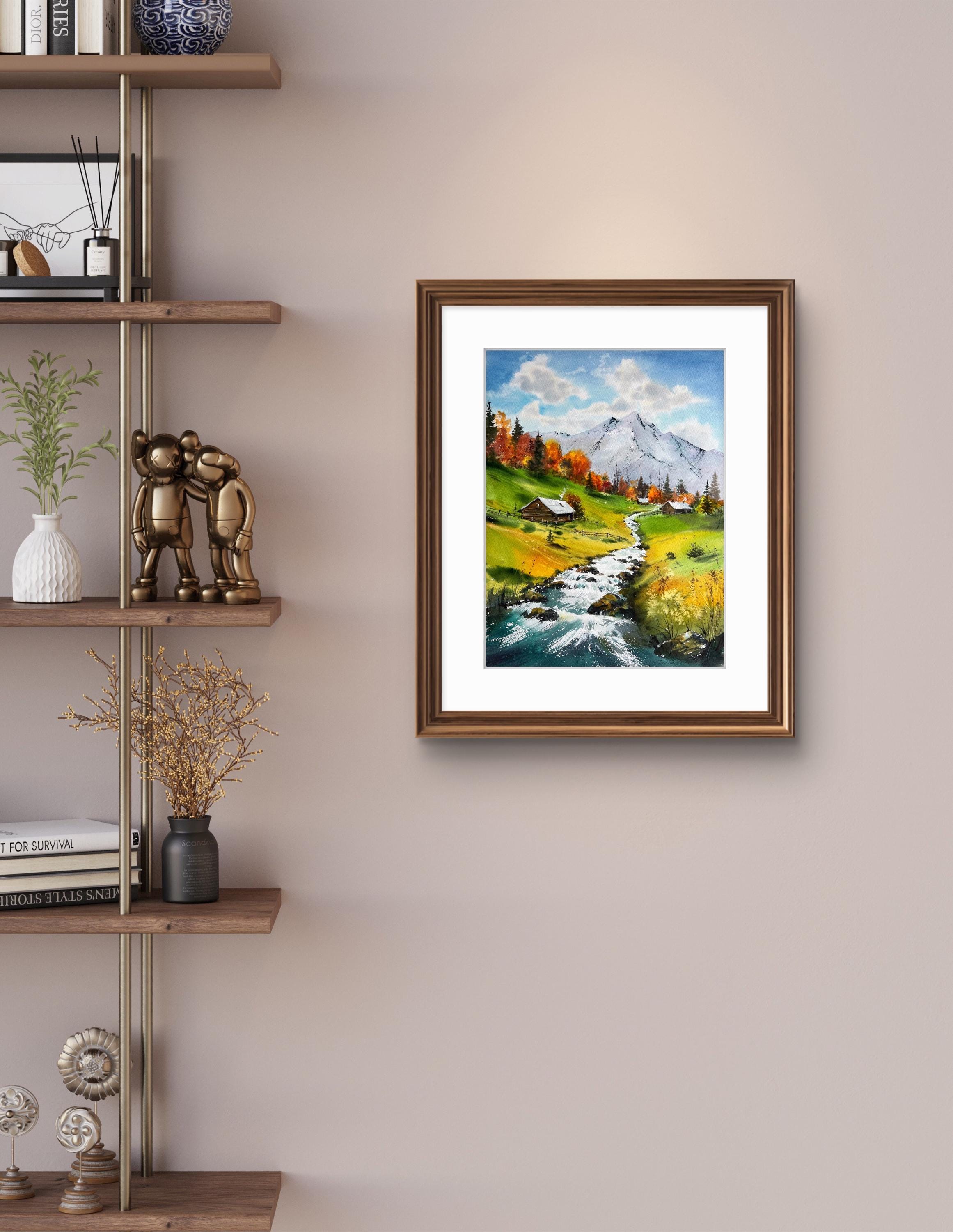 山川の風景水彩画 - オリジナルアート - 秋の森の風景 - Etsy 日本