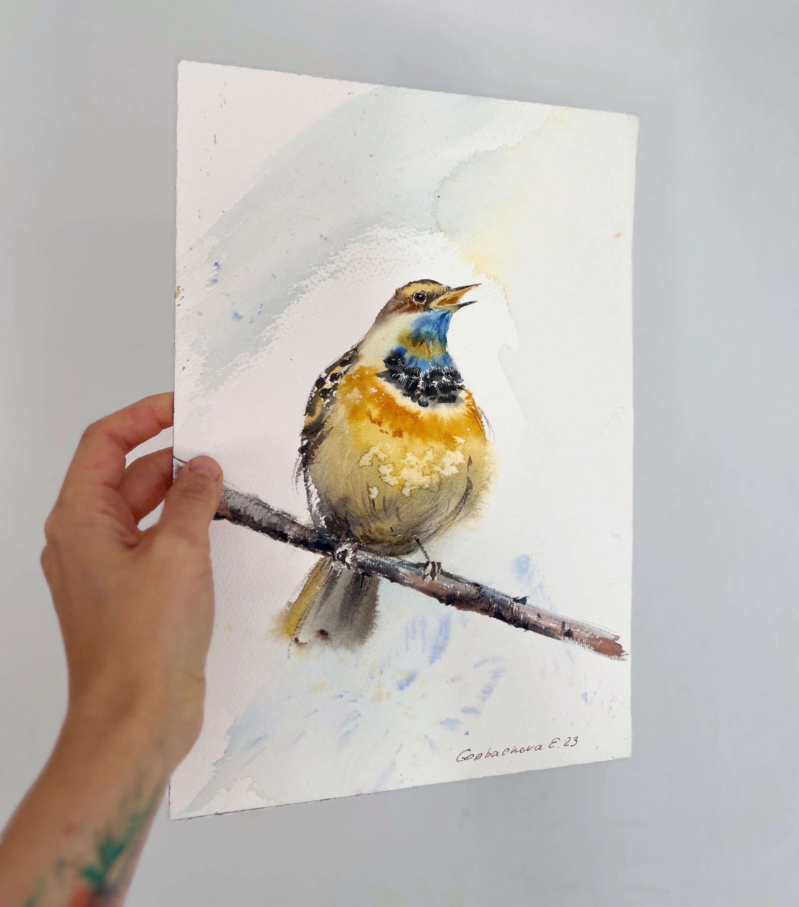 オリジナル水彩画の鳥の絵画：気まぐれな保育園の壁アート - Etsy 日本