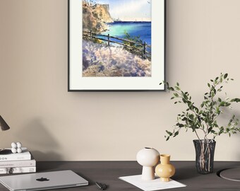 オリジナルの海景水彩画：海岸の壁飾り、ビーチの装飾 - Etsy 日本