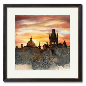 Prague Art Print, Czech Wall Art, Charles Bridge Sunset, Travel Poster, Gift Idea, Watercolor Painting, Europa Architecture