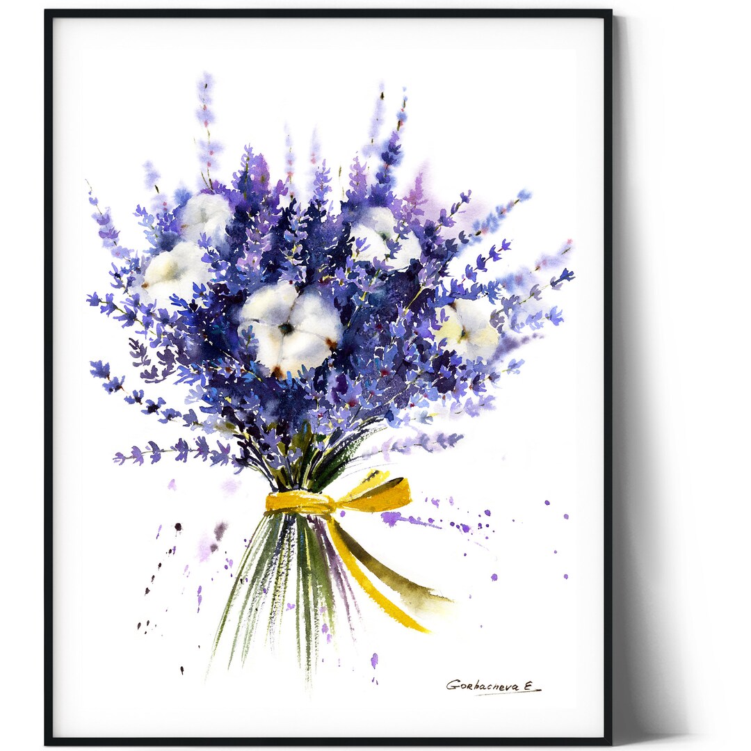 Lavender Bouquet Watercolor Art Print: Vintage Botanical Wall Decor - Etsy