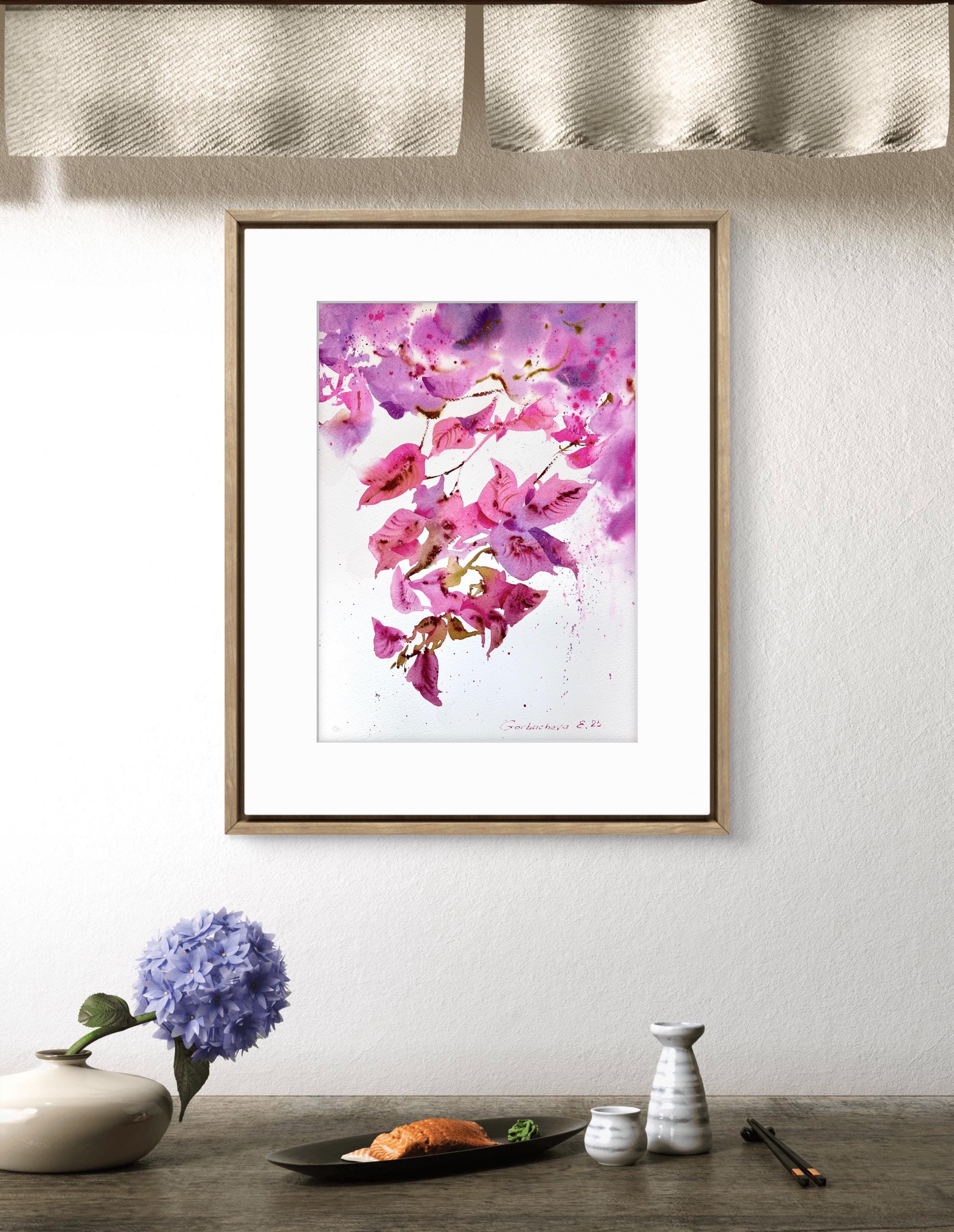 オリジナルブーゲンビリア水彩画：抽象的な花の芸術（9 x 12インチ