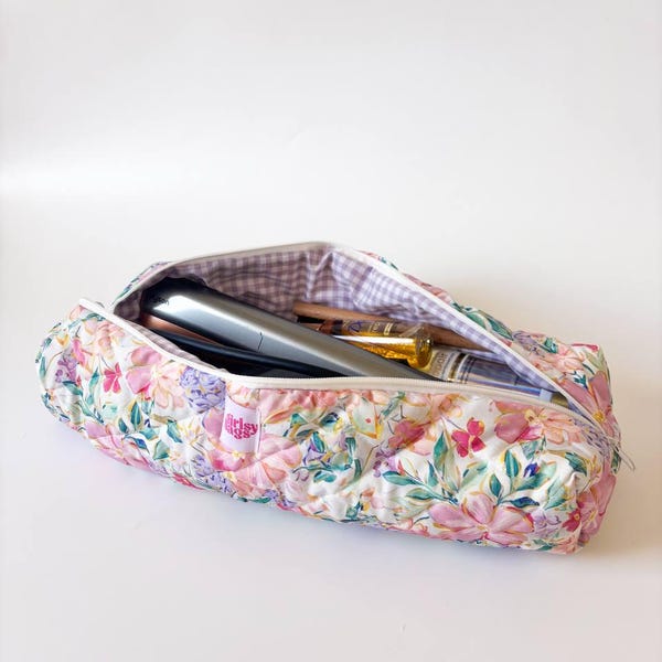 Trousse à outils matelassée florale : organiseur de maquillage de voyage