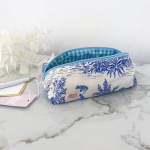 Blue Pencil Case - Quilted Pencil Case - Small Pencil Case - Blue Pencil Pouch - Blue Zipper Pouch