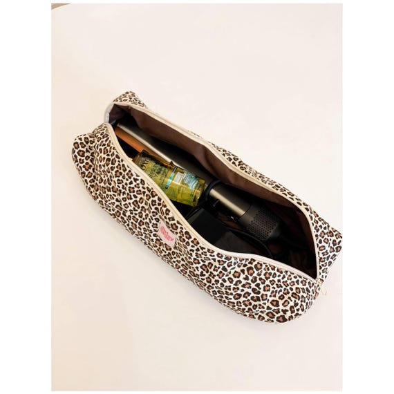 Leopard Print Hair Tool Bag: Travel Makeup Organizer, Fits Dyson Airwrap