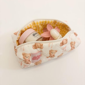 Teddy Pencil Case - Teddy Bear Pen Case - Quilted Pencil Pouch - Cute Pencil Case - White Pen Case- Aesthetic Pencil Pouch