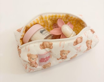 Teddy Pencil Case - Teddy Bear Pen Case - Quilted Pencil Pouch - Cute Pencil Case - White Pen Case- Aesthetic Pencil Pouch