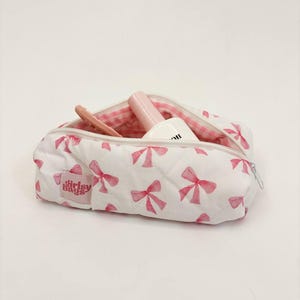 Pink Ribbon Pencil Case - Coquette Pencil Case - Quilted Pencil Pouch - Cute Pencil Case - Ribbon Pen Case- Aesthetic Pencil Pouch