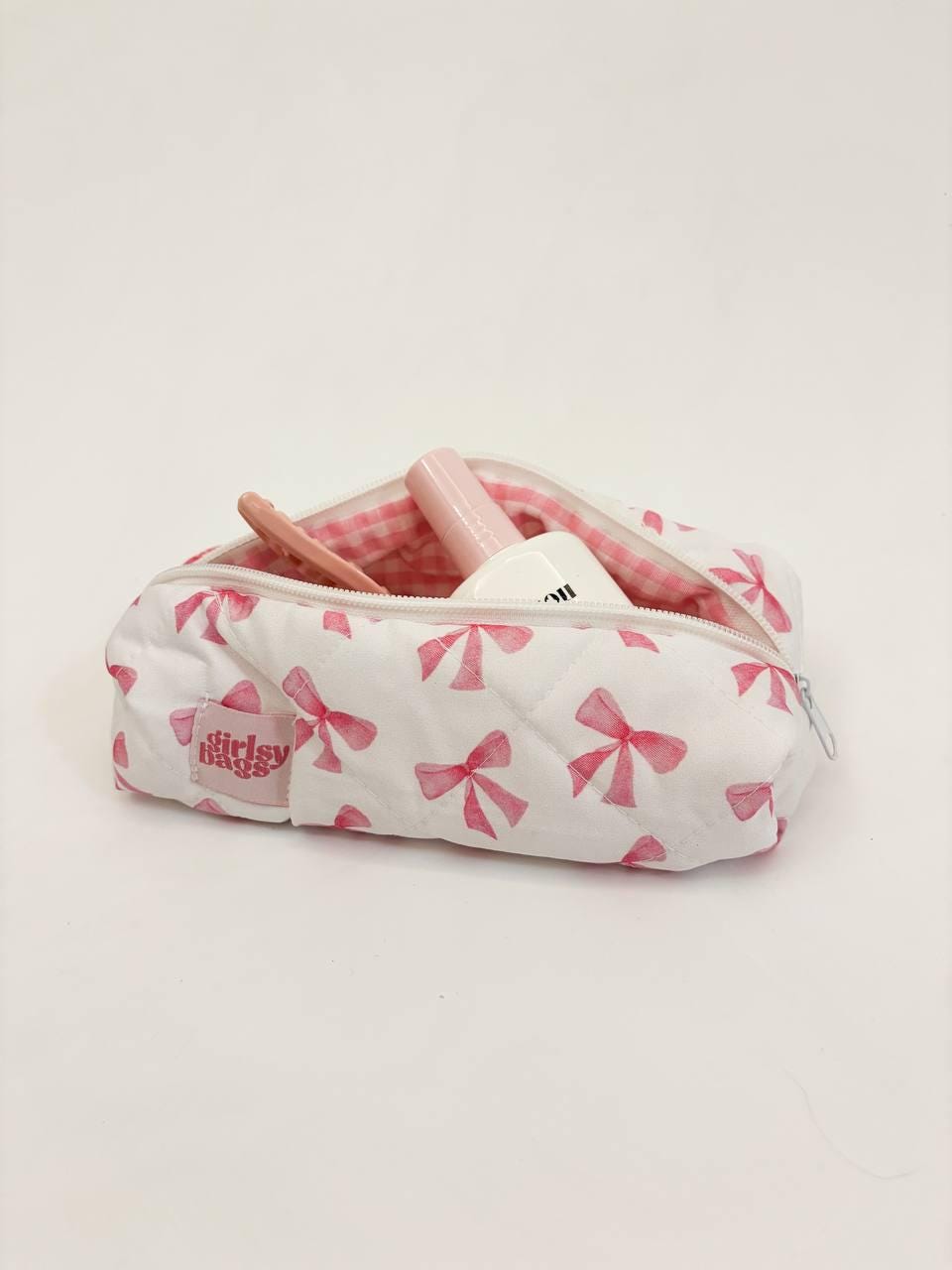 Pink Ribbon Pencil Case - Coquette Pencil Case - Quilted Pencil Pouch - Cute Pencil Case - Ribbon Pen Case- Aesthetic Pencil Pouch