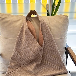 Linen Origami Bag Brown - Shopping Shoulder Bag - Handmade Stylish Tote Bag, Japanese Origami Bag- Oversized Bento Bag - Travel Tote Bag
