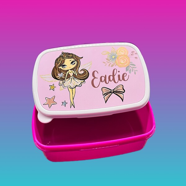 Personalised Girls Lunchbox // personalised snack box, personalised girls lunchbox, personalised fairy lunchbox, lunchbox for school