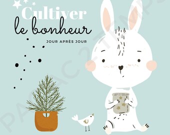 COUPON de tissu Cultiver le bonheur lapin