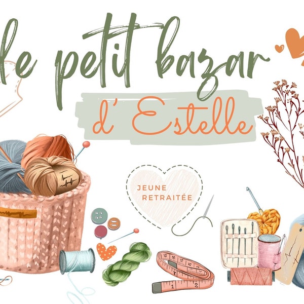 COUPON de tissu illustré le petit bazar thème couture personnalisable